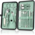 OWill Manicure Set, 18pcs Nail Clippers Pedicure Kit with PU Leather Case Nail Care Kit Professional Tools Gift for Women Wife Girlfriend Parents (Green)