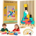 Wooden Montessori Blocks Puzzle for Kids, Russian 3D Colorful Brain Teaser Stacking Toy, STEM Educational Board Game for Toddlers, Ideal Birthday Gift for Boys Girls Ages 3 4 5 6