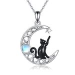 POPLYKE Black Cat Necklace Sterling Silver Moonstone Moon Irish Jewelry Gifts for Women (moon)