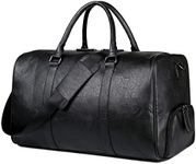 OCCIENTEC Large Sports Gym Bag Pu Leather Duffle Bag Holdall Travel Bag Weekend Overnight Bag with Shoe Pouch for Men and Women (Black-39L)