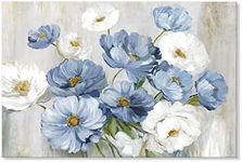 Goldfoilart Blue Flower Picture Wall Decor White Floral Wall Art for Living Room Canvas Modern Bathroom Paintings Large Framed Artwork Prints for Bedroom Dining Room Office 36" x 24"