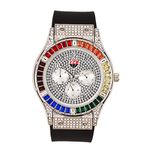 Charles Raymond Big Bling Watch Inspired by Hip Hop - Men's Iced Out Timepiece- Diamond Rhinestones on Blast - ST10311, ST10380 Rainbow Silver, mens-standard 9" adjustable, ST10311 (ST10380 Rainbow