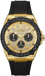 GUESS Men Stainless Steel Quartz Watch, Black/Gold Tone/Gold, LEGACY