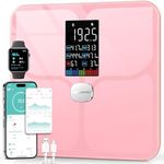 ABLEGRID Body Fat Scale,Digital Smart Bathroom Scale for Body Weight,Large LCD Display Screen,16 Body Composition Metrics BMI,Water Weigh,Heart Rate,Baby Mode,400lb,Rechargeable-Rosegold