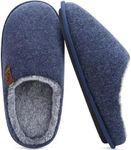 COFACE Unisex Mens Womens Warm House Slippers Cozy Memory Foam Scuff Slipper Slip On Lightweight Felt Bedroom Shoes With Indoor Outdoor Rubber Sole, Dark Blue Size 14