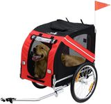 Aosom Dog Bike Trailer Pet Cart Bicycle Wagon Cargo Carrier Attachment for Travel with 3 Entrances Large Wheels for Off-Road & Mesh Screen - Red/Black