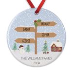 North Pole Signpost, Family Christmas Ornament with Names, Personalised Christmas Bauble for Xmas Tree, Christmas Tree Decoration