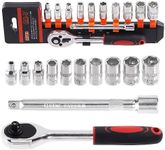 Swpeet 12Pcs 1/4 Inch Ratchet Socket Wrench Set, Drive Socket Set with 10 Sockets 4-13mm and Socket Quick Release Ratchet Handles and 10 cm Extensions Bar for Home Repair, Garage Workshop, DIY