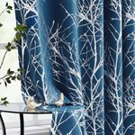 FMFUNCTEX 100% Blackout Curtains for Bedroom Silver Foil on Navy Blue Curtains 84 Inches Long Living Room Tree Branch Metallic Pattern Curtains Thermal Insulated Room Darkening Drapes 2 Panels Grommet