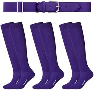 Haysandy Baseball or Softball Sock and Belt Combo Set 3 Football Baseball Socks with Baseball Belt for Kids Youth Adult, Purple, Small