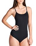 Hollywood Star Fashion Snap Crotch Thin Strap Leotard Bodysuit Camisole (Medium, Black)