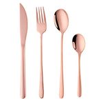 Flatware Set, 16 Piece Stainless Steel Tableware Dinner Knife, Fork, Spoon, Tea Spoon Cutlery by Buy THINGS! (Rose Gold)