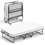 Giantex Twin Folding Bed with Mattress, Roll Away Portable Guest Bed w/Sturdy Metal Frame, Space-Saving Rollaway Bed with Memory Foam Mattress for Adults, 75" x 38"