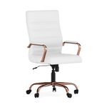 Flash Furniture High Back White Leather Executive Swivel Chair with Rose Gold Frame and Arms