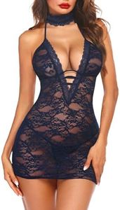 Avidlove Women Pettie Size Babydoll Lingerie Lace Chemise Teddy Dress Navy Blue
