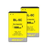 (2 Pcs) BL-5C Battery, BEBAT 3.7V 1800mAh Rechargeable BL-5C Battery Suitable for Household Radio, Nokia with Current Protection