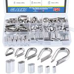 Glarks 250Pcs 304 Stainless Steel Wire Rope Cable Thimbles Combo and Aluminum Crimping Loop Sleeve Assortment Kit for Wire Rope Cable Thimbles Rigging