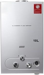 SUDEG Gas Water Heater,10L LPG Hot Water Heater,Instant Hot Water Heater Tankless Boiler,20KW Stainless Steel with Plating Shower Head Kit Wall-Mounted Water Heater Instant Bath Silver