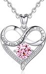 INFUSEU Heart Infinity Necklace October Birthstone Jewelry for Women Teen Valentines Anniversary Birthday Gifts for Her I Love You to the Moon and Back Pendant Pink Cubic Zirconia