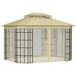 Outsunny 12' x 10' Steel Frame Patio Gazebo Outdoor Canopy Shelter with Double Vented Roof, Mosquito Netting, Beige