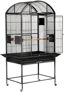 KING'S CAGES 9003223 Parrot Bird Dome Top Parrot Bird Cage with New Lock Toy Toys (Black/Silver)