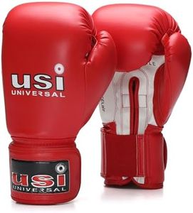 USI Universal Lite Contest Pu Boxing Gloves for Men & Women with Moulded Foam Padding, Sweat Wicking Lining, Elasticated Hook & Loop Wrap Around Closure System (Red, 12oz)