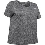 Under Armour Tech V-Neck Twist T-Shirt, Black (001)/Metallic Silver, 2X