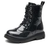 DADAWEN Children's Boy's Girl's Lace-Up & Side Zipper Ankle Combat Boots-Bling Black 9.5 US