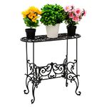 Woodside Heavy Duty Cast Iron Indoor/Outdoor XL Potted Plant Display Stand, Home & Garden Flower Pot Holder, Vintage Design
