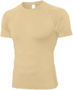 SPVISE Beige Short Sleeve Tight Compression Shirts for Men, Quick Dry Cooling Sport Yoga T-Shirt, Athletic Workout Base Layer