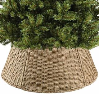 Joyhalo 28" Christmas Tree Collar, Natural Woven Wicker Tree Base Cover for 6-9FT Tree, Christmas Tree Skirt for Decoration, Base Protection from Pets