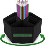 Houtingmaan Art Caddy Organizer for Kids, Bamboo Pencil Organizer with 7 Compartments, Pen Storage, Marker Holder, Desk Caddy, Black