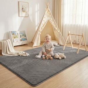 Baby Play Mat for Floor 1.3" Thick Foam Padded Area Rug 79x158 (Dark Grey)