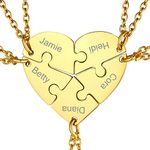 GOLDCHIC JEWELRY Gold Customized Personalized 5 Set Necklaces, Matching Heart Puzzle Puzzle Piece For Family Best Friend BBF Gift