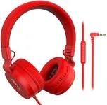 Puro Sound Labs PuroBasic Volume Limiting Wired Headphones for Kids, Boys, Girls 2+ Foldable & Adjustable Headband w/Microphone, Compatible with iPad, iPhone, Android, PC & Mac, Red