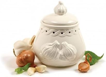 Norpro Deluxe Stoneware Garlic Keeper, Measures 7"x 5" x 5.5" White Color (1-Pack)