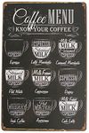 ARTCLUB Coffee Menu Know Your Coffee Latte Espresso Metal Tin Sign, Vintage Antique Plaque Poster Kitchen Home Cafe Wall Decor