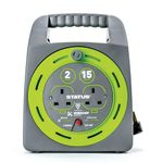 STATUS 2 Socket Cable Reel with 15 Metre Heavy Duty Extension Lead, Thermal Cut-Out Safety for Outdoor and Garden Power Use, Green (S15M2SHBCR1PK2)