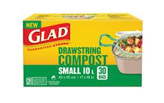 Glad 100% Compostable Drawstring Bags - Small 10 Litres - Drawstring, 30 Compost Trash Bags - Unscented