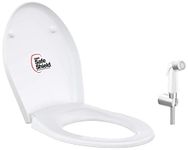 Kohler - 13946IN-2-0 Brive Oval-Shaped Quiet-Close Toilet Seat in White & 12925IN-CP Complementary Basic Health Faucet, with Metal Hose and Holder (White)