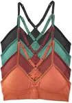 Kalon Women’s 4 Pack Racerback Sports Bralette Seamless Wireless Comfort Bra (X-Small, F. Fest)