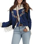 JOHN MOON Women's Embroidered Western Long Sleeve Buttons Down Shirts Collared Retro Casual Blouses Shirts, Blue, S