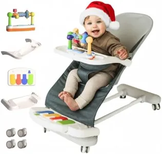 CuddoBaby Baby Bouncer 4-in-1 with Wheels, Detachable Piano, Feeding Tray, Play Bar, Thick Base. 3-Level Incline Portable Seat for Infant to Toddler 0-6, 0-12, 12-24 Months, Upto 29Lbs - Blue