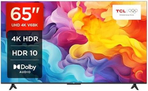 TCL 65V6BK 65-inch 4K Ultra HD, HDR TV, Smart TV Powered by Android TV (Dolby Audio, Voice Control, Compatible with Google Assistant, 2024 New Model)