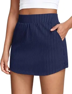 Sogetdo Skorts for Women with Pockets - A Line Mini Skirts with Built-in Shorts for Athletic Casual Office Navy Blue Large