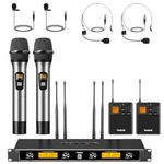 TONOR UHF Wireless Microphones System with Metal Cordless Handheld/Headset/Lavalier Lapel Mics, Bodypack Transmitter, Receiver, 4 * 5 Channels 90m Range for Singing Karaoke Church Party DJ PA Speaker