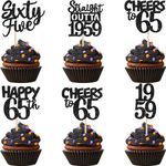 ZHUOWEISM 30 PCS Straight Outta 1959 Cupcake Toppers Glitter Sixtyfive Happy 65th Birthday Cupcake Picks Cheers to 65 Cake Decorations for 65th Birthday Wedding Anniversary Party Supplies Black