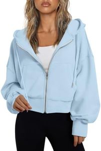 Trendy Queen Womens Full Zip Up Hoodie Lightweight Cropped Sweatshirt Fall Outfits Slouchy Drop Shoulder Comfy Casual Gym Workout Athletic Jackets Winter Fashion Maternity Clothes 2026 Light Blue XL