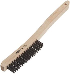 Forney 70504 Wire Scratch Brush, Carbon Steel with Curved Wood Handle, 13-3/4-Inch-by-.014-Inch