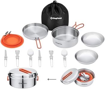 KingCamp Set de Casseroles et Poêles pour Camping en Acier Inoxydable 17 Pièces Camping Ustensiles Ultraléger Kit de Casseroles Camping Cuisine pour Randonnée Pique-Nique Pêche pour 2 Personnes